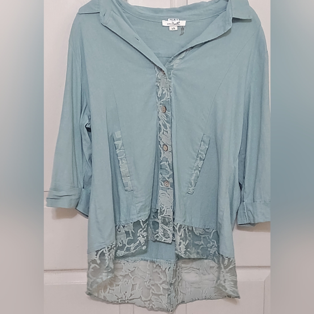 Simply Noelle Blue Lace Button Down Shirt